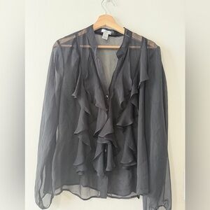 Cache Black Ruffled Sheer Blouse vintage women’s size xl